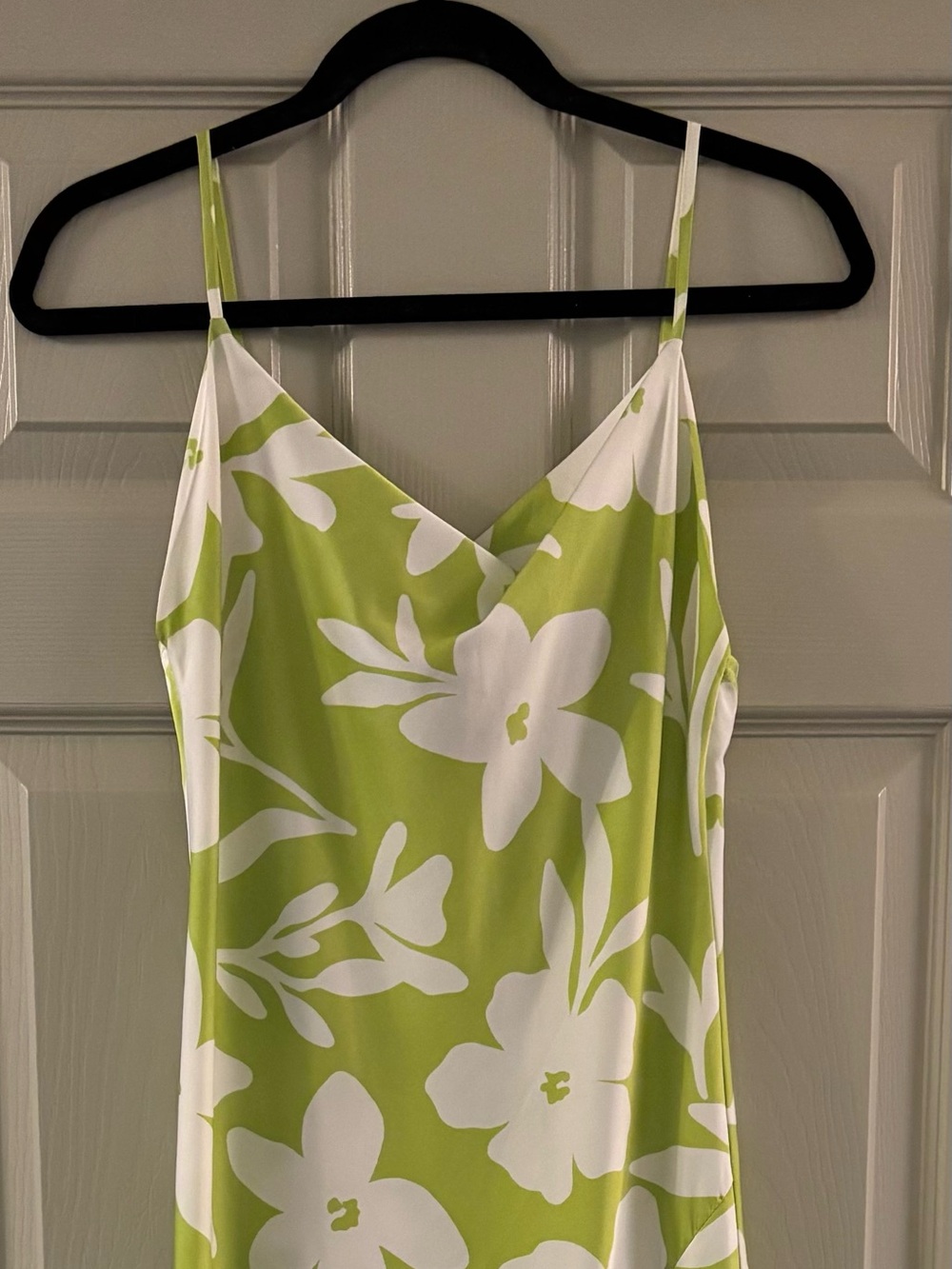 Lime Green Floral Slip Maxi Dress with Cowl Neck